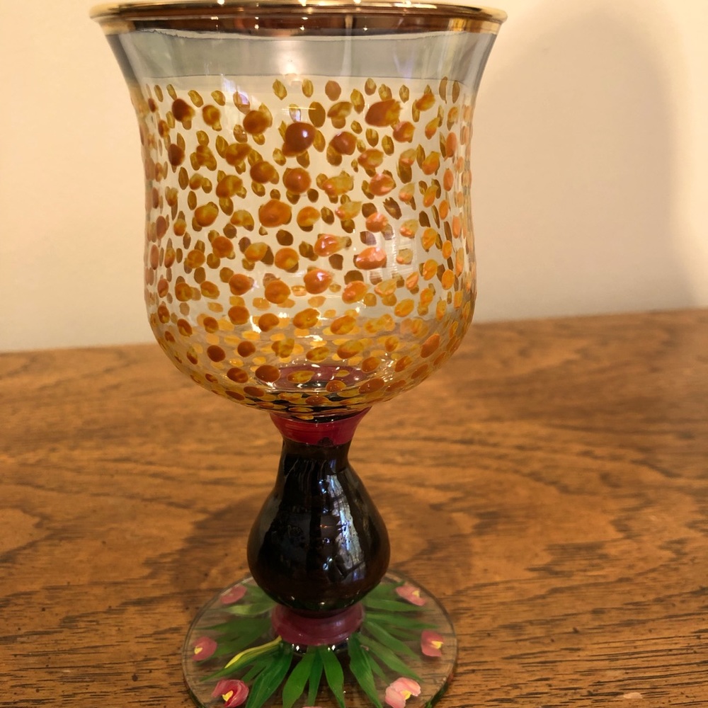 Vintage MacKenzie-Childs Piccadilly Circus Tulip Wine Goblet Glass Signed 90s